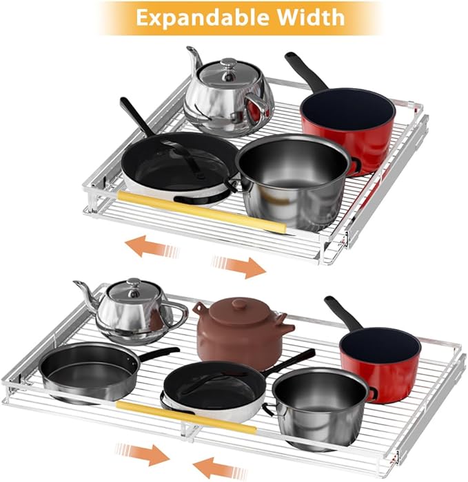 SANNO Pull Out Cabinet Organizer,Slide Out Cabinet Drawer Shelf Organizer, Bottom-Mounted shelf Organize for Home, Kitchen,Pantry, expandable width 20.86 to 37.86"