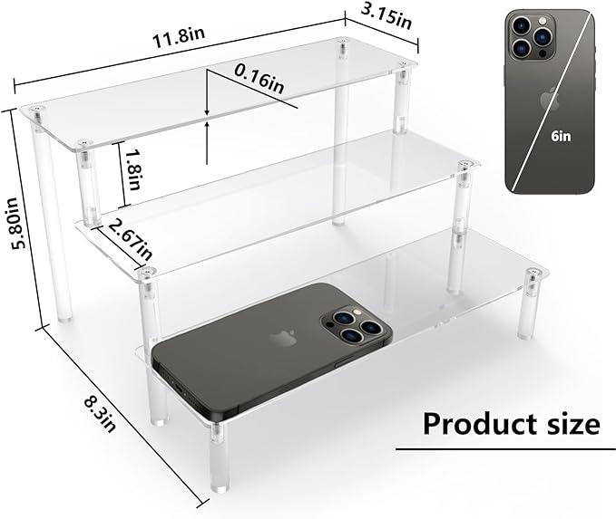 AZEAM Acrylic Riser,Clear Display Risers Stand Perfume Organizer Cologne Acrylic Shelves 3 Tiered Cupcake Shelf for Amiibo Funko POP Figures Food Desserts Holder Collection Cosmetic Vendor Product