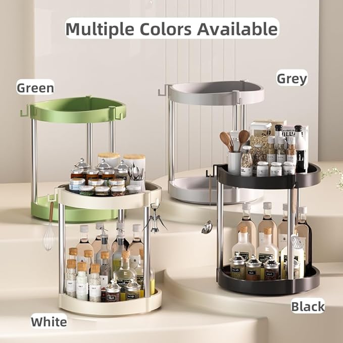 10.01" 2-Tier 360°Rotating Lazy Susan turntable Organizer Spice Rack Organization for Kitchen countertop and Cabinet pantry Organizers and storage(3Grey, Extra Large)