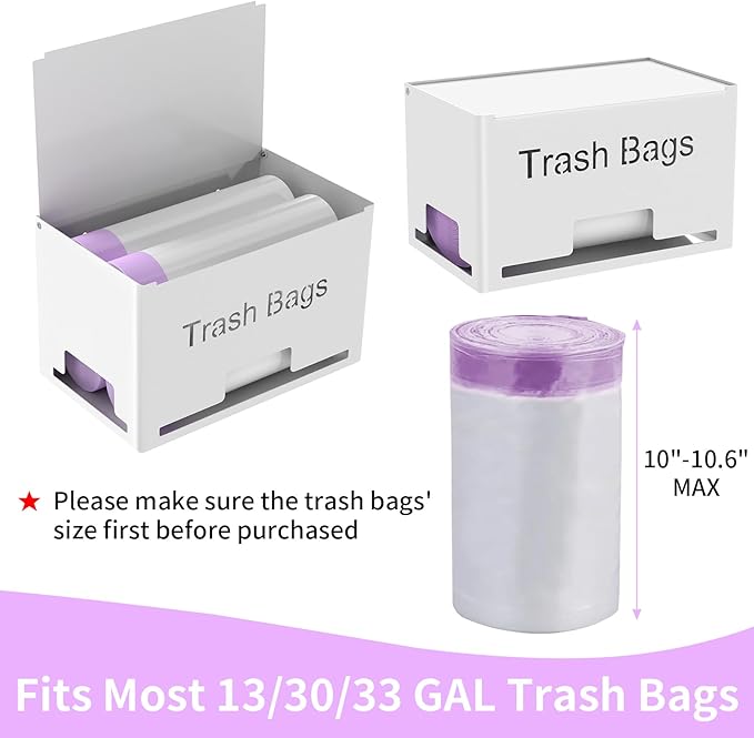 2-Pack Trash Bag Holder Dispenser, Stackable Garbage Bag Dispenser, Extra Large Trash Storage Organizer for Kitchen Laundry Under Sink, Wall Mounted or Freestanding, Metal White