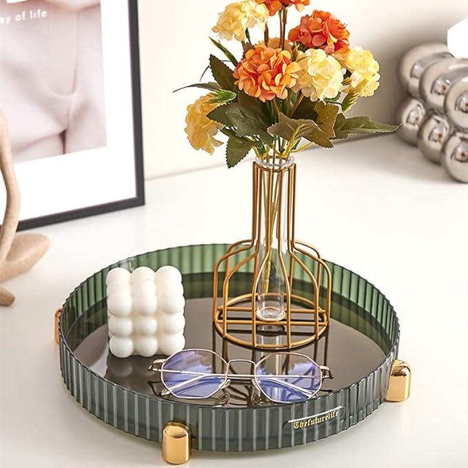 Makeup Perfume Organizer, 360° Rotating Skincare Organizer, Vanity Tray, Spinning Cosmetics Organizer for Dresser, Vanity, Bathroom Countertop, Dark Green