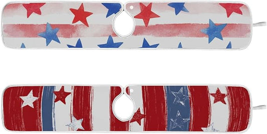 2 PCS Kitchen Sink Splash Guard 30 Inch Faucet Mat for Kitchen Sink Bathroom Sink Faucet Absorbing Drip Drain Mat Pad Microfiber Soft Washable White and Red Patriotic Striped Stars