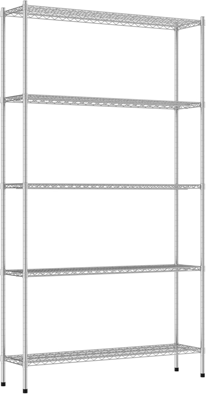 Commercial NSF Listed Chrome Stationary Wire Shelving Kit 14" x 54" x 96", with 5 Shelves Perfect for Warehouse, Walk-in Refrigerator, Freezer, Grocery Store, Restaurant, Dishroom