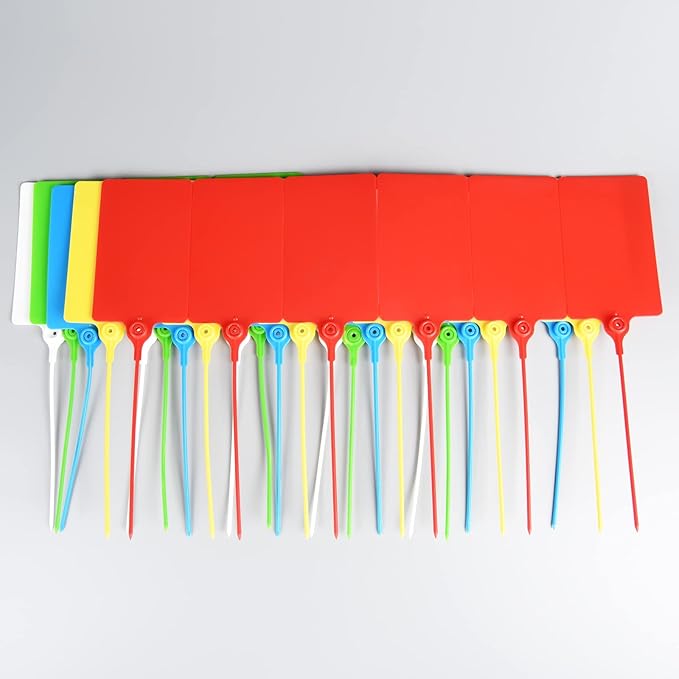 LeadSeals 100 Plastic Tags Shipping Tags Water Proof Tags for Labeling Shipping Labels Security Seals Writable Marker Ties Hanging Tags Storage Tag with One Marker Pen (Mixed 5 Color)