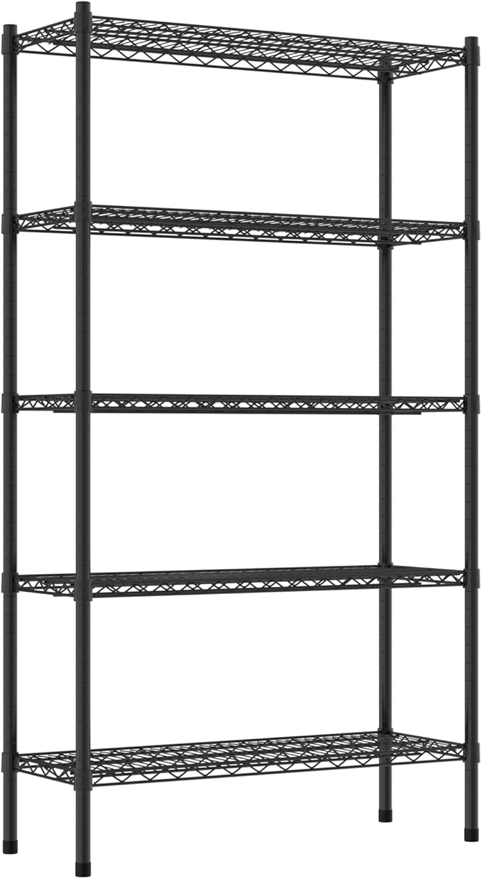 Commercial NSF Listed Black Epoxy Stationary Wire Shelving Kit 14" x 36" x 64", with 5 Shelves Perfect for Warehouse, Walk-in Refrigerator, Freezer, Grocery Store, Restaurant, Dishroom