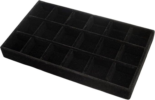 Velvet Jewelry Organizer Trays Black Stackable Jewelry Storage Display Tray with Removable Dividers, 18 Grids