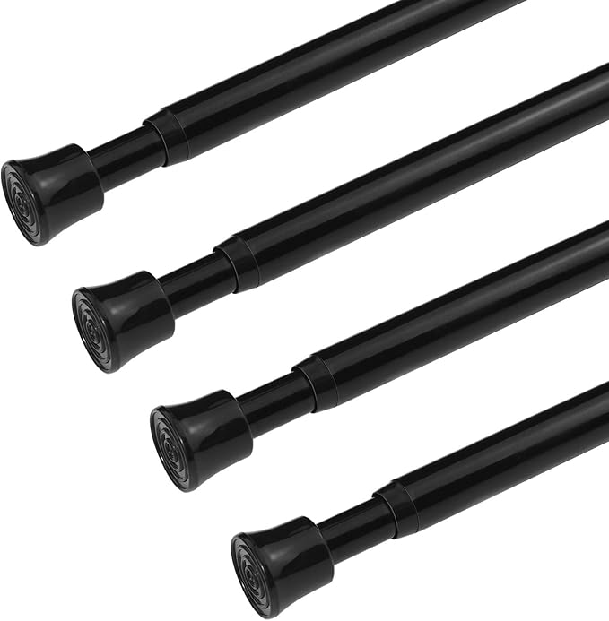 KXLife 4Pcs Tension Curtain Rod Adjustable 28-40 Inch, Small Tension Rods No Drill, Expandable Spring Loaded Tension Rods for Window (Black)