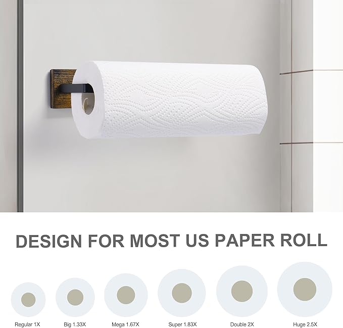 Magnetic Paper Towel Holder,Wood Farmhouse Heavy Duty Strong Magnet Backing for Toolbox,Grill,Microwave,Fridge,Garage - Fit for Large Size of Paper Towel Roll
