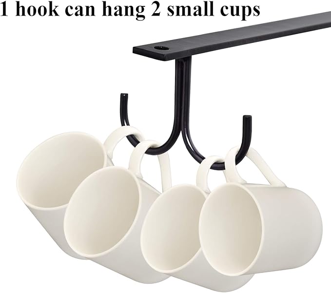 MOCOUM Under Cabinet Mug Rack, Rustic Mug Organizer Rack Cup Holder Under Shelf 12 Hanging Hooks Rack for Mugs, Coffee Cups and Kitchen Utensils Display (Black-3 Pack-12 Hooks)