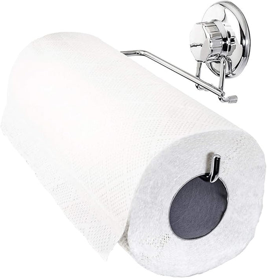 Suction Cup Paper Towel Holder- Chrome Plated Stainless Steel Bar for Bathroom & Kitchen (Chrome)