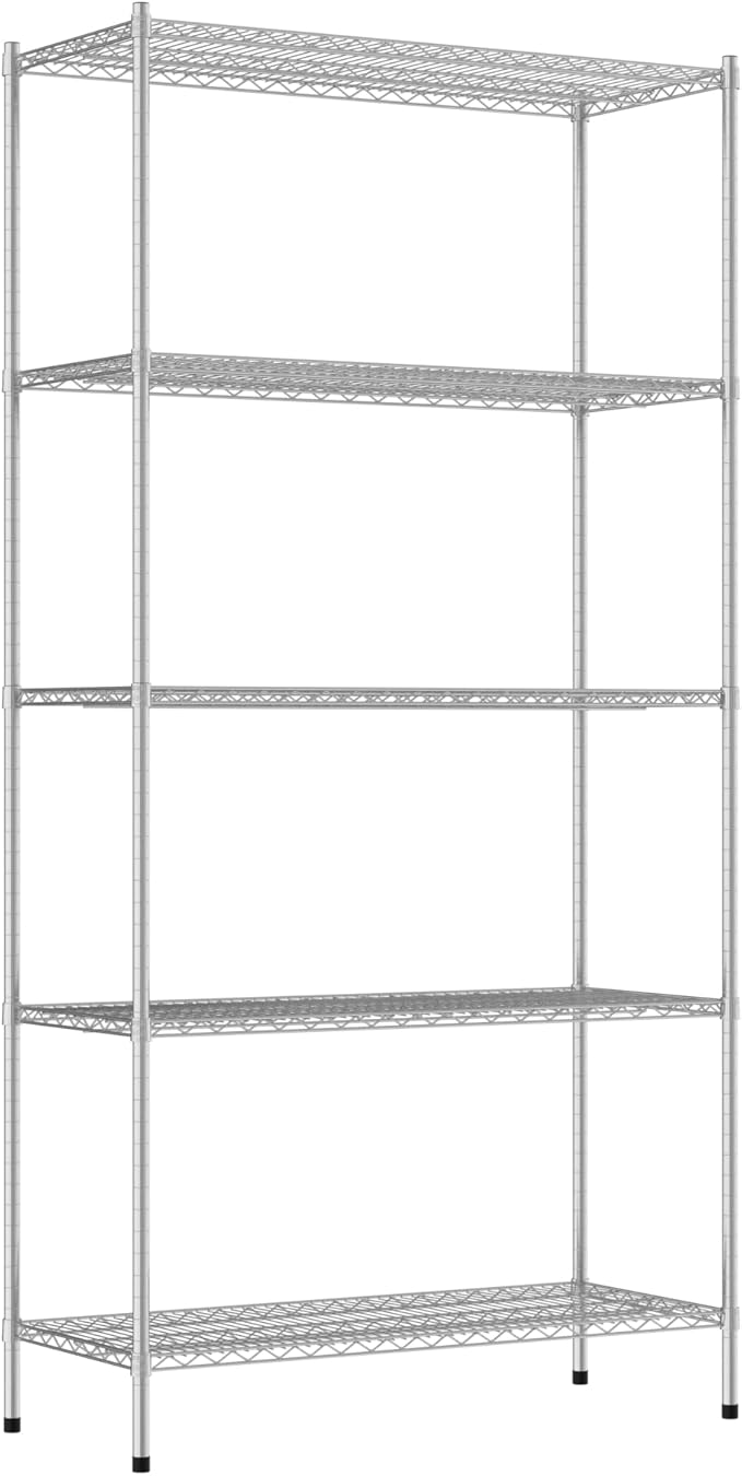 Commercial NSF Listed Chrome Stationary Wire Shelving Kit 21" x 48" x 96", with 5 Shelves Perfect for Warehouse, Walk-in Refrigerator, Freezer, Grocery Store, Restaurant, Dishroom