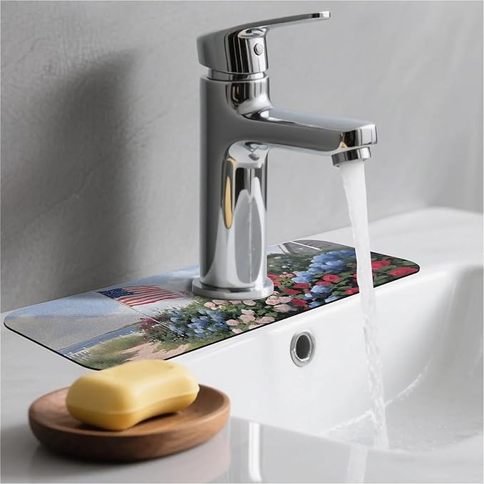Kitchen Sink Splash Guard，beach house Faucet Mat Sink Gadgets-Super Absorbent Fast Drying Mat Drip Catcher for Kitchen, Bathroom,Sink Mat, Dish Drying Mat, Bathroom(15" X 5.5" )