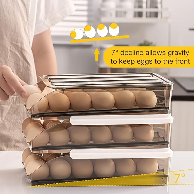OnDisplay Stackable Acrylic Gravity Egg Tray Holder for Fridge - Food-Safe PET Refrigerator Storage Bin for Eggs (Brown, Set of 2 Trays)