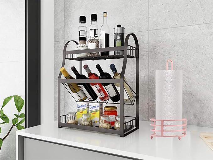 Buruis Paper Towel Holder for Countertop, Metal Standing Paper Towel Dispenser with U-Shape Handle and Stable Base, Pink