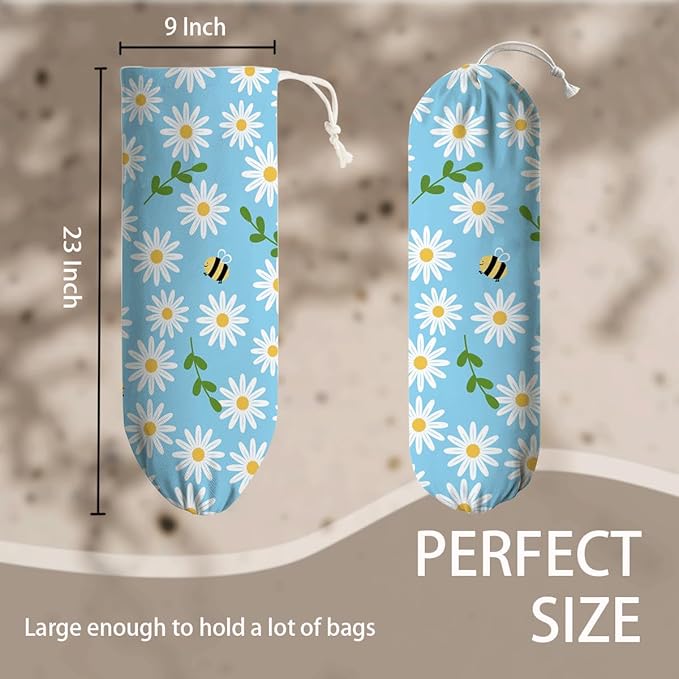 Flower Bees Plastic Holder, Wall Mount Shopping Trash Bag Organizer Dispenser, Wall Hanging Bag Holders for Plastic Bags, Kitchen Housewarming Gifts for Women Family Friends Grandma Mom