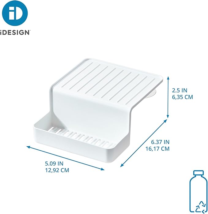 iDesign Recycled Plastic Double Suction Sink Caddy, White