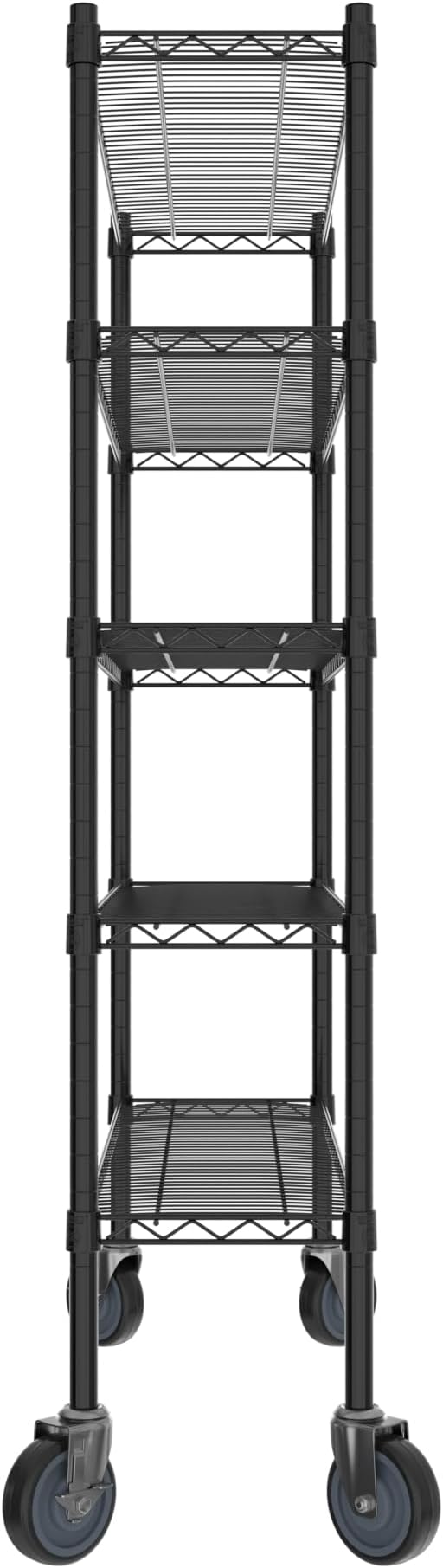 Commercial NSF Listed Black Epoxy Mobile Wire Shelving Kit 12" x 42" x 60", with 5 Shelves Perfect for Warehouse, Walk-in Refrigerator, Freezer, Grocery Store, Restaurant, Dishroom