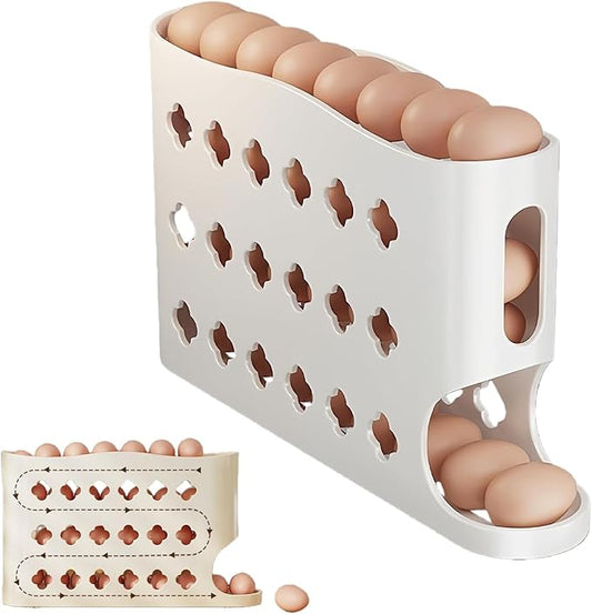 2026 Egg Holder for Fridge, Eggs Dispenser Auto Rolling, No Assembly Required Easy Access, for Refrigerator Tilted Design Kitchen Organizers and Storage Eggs Rack (White)