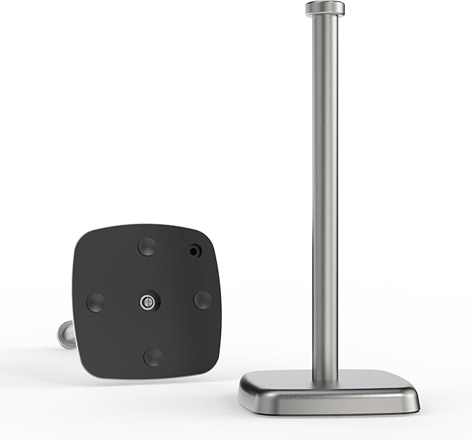 Paper Towel Holder Countertop, Paper Towel Dispenser Standing Weighted Base Non-Slip, Fit Most Size Tissue Roll, Stainless Steel Paper Towel for Home Kitchen Countertop Tabletop, Sliver