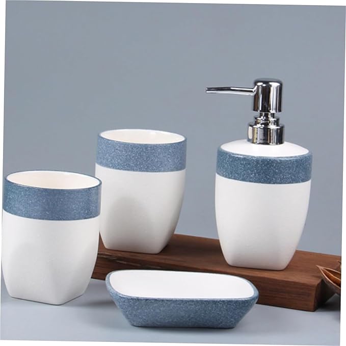 Bathroom Accesories Set 4-Piece Blue Soap Dispenser Organizer Tray Toothbrush Holder and Cup Accessories for Home House Decor Aesthetic