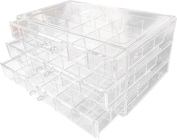 Acrylic Transparent Earrings Jewelry Organizer with 3 Drawers 72 grids, Stackable Necklace Rings Display Storage Case Box Holder, Clear