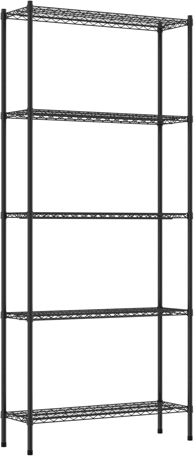 Commercial NSF Listed Black Epoxy Stationary Wire Shelving Kit 14" x 42" x 96", with 5 Shelves Perfect for Warehouse, Walk-in Refrigerator, Freezer, Grocery Store, Restaurant, Dishroom