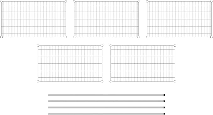 Commercial NSF Listed Chrome Stationary Wire Shelving Kit 24" x 42" x 74", with 5 Shelves Perfect for Warehouse, Walk-in Refrigerator, Freezer, Grocery Store, Restaurant, Dishroom