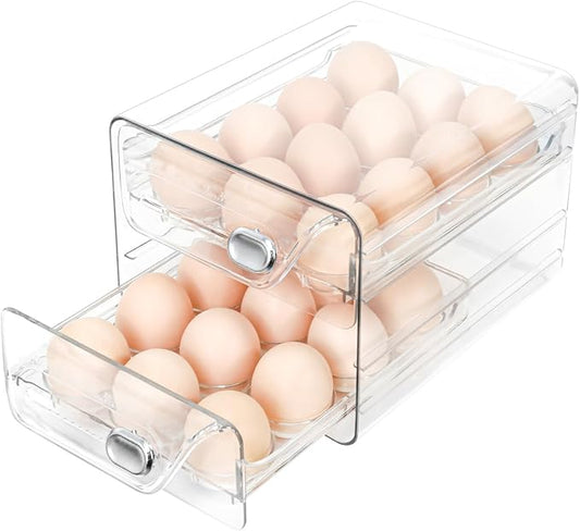 Egg Holder for Fridge 24, 2 Layers Stackable Clear Eggs Organizer, Egg Container for Refrigerator with Eggs 24 Count, Space-Saving Refrigerator Organizers and Storage in Home, Kitchen