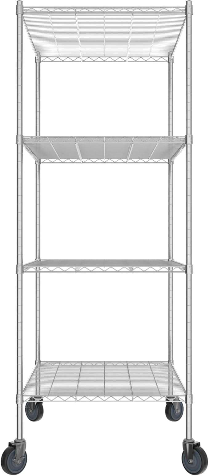 Commercial NSF Listed Chrome Mobile Wire Shelving Kit 30" x 42" x 80", with 4 Shelves Perfect for Warehouse, Walk-in Refrigerator, Freezer, Grocery Store, Restaurant, Dishroom