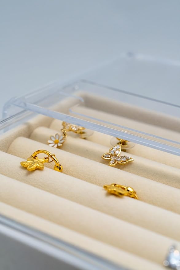 Clear Acrylic Jewelry Organizer with 5 Drawers, Acrylic Jewelry Box with Velvet Trays for Women, Transparent Earrings Display Holder for Storing Necklaces Earrings Rings, Beige