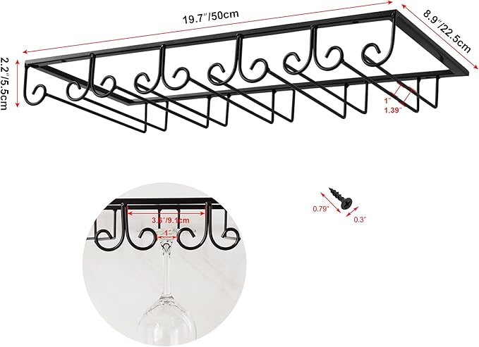 MOCOUM Under Cabinet Wine Glass Rack Stemware Rack, Wine Glasses Hanger Rack Wire Wine Glass Holder Storage Hanger for Cabinet Kitchen Bar (Black, 5 Rows 1 Pack)