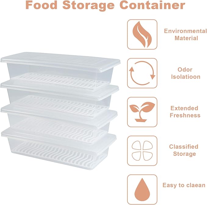 Yiautao Food Storage Container, Plastic Food Containers with Removable Drain Plate and Lid, Stackable Portable Freezer Storage Containers - Tray to Keep Fruits, Vegetables, Meat and More (4,Small)