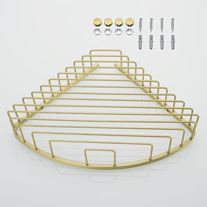 304 Stainless Steel Shower Caddy Corner Basket Shelf Bathroom Organizer Wall Mounted Storage, Brushed Gold Brass Finish Heavy Duty