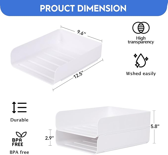 Desk Letter Tray Set of 2, Office Organization and Storage, PET Stackable Document Organizer for Notes, Pens, File Paper, White