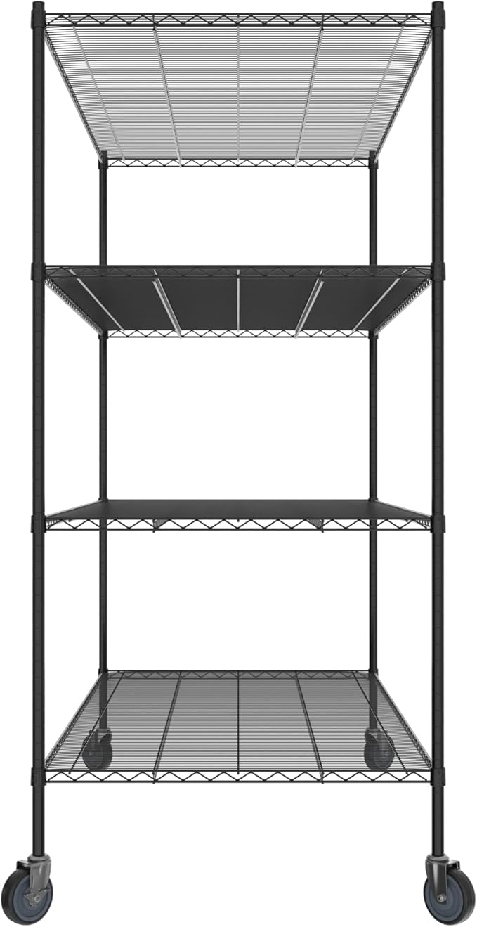 Commercial NSF Listed Black Epoxy Mobile Wire Shelving Kit 36" x 72" x 80", with 4 Shelves Perfect for Warehouse, Walk-in Refrigerator, Freezer, Grocery Store, Restaurant, Dishroom