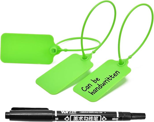 50pcs Luggage Tags Plastic Seals Shipping Label Logistics Sign Tie Bag Tag, Sealing Storage Multi Purpose Name ID Tag with Marker for Suitcases, Backpack, Schoolbag, Car Key (Green)