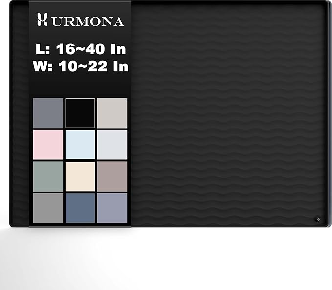 URMONA 28'' x 19'' Waterproof Silicone Under Sink Mat Cabinet and Counter Protector, Shelf Liner for Kitchen and Bathroom, Storage and Organizers, Litter Mat, Pet Cat Puppy Essentials（Black）