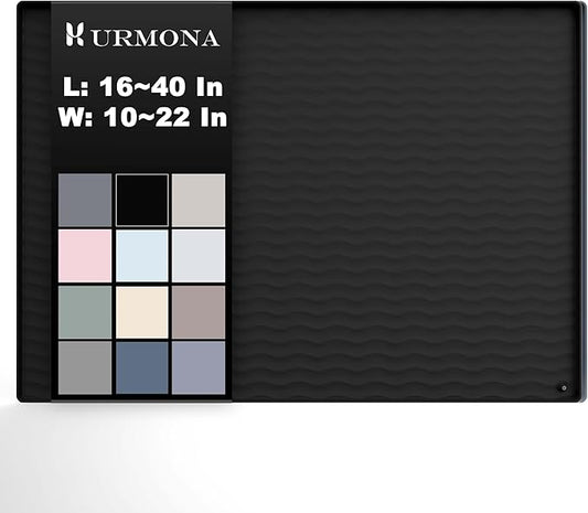 URMONA 19'' x 12'' Waterproof Silicone Under Sink Mat Cabinet and Counter Protector, Shelf Liner for Kitchen and Bathroom, Storage and Organizers, Litter Mat, Pet Cat Puppy Essentials(Black)