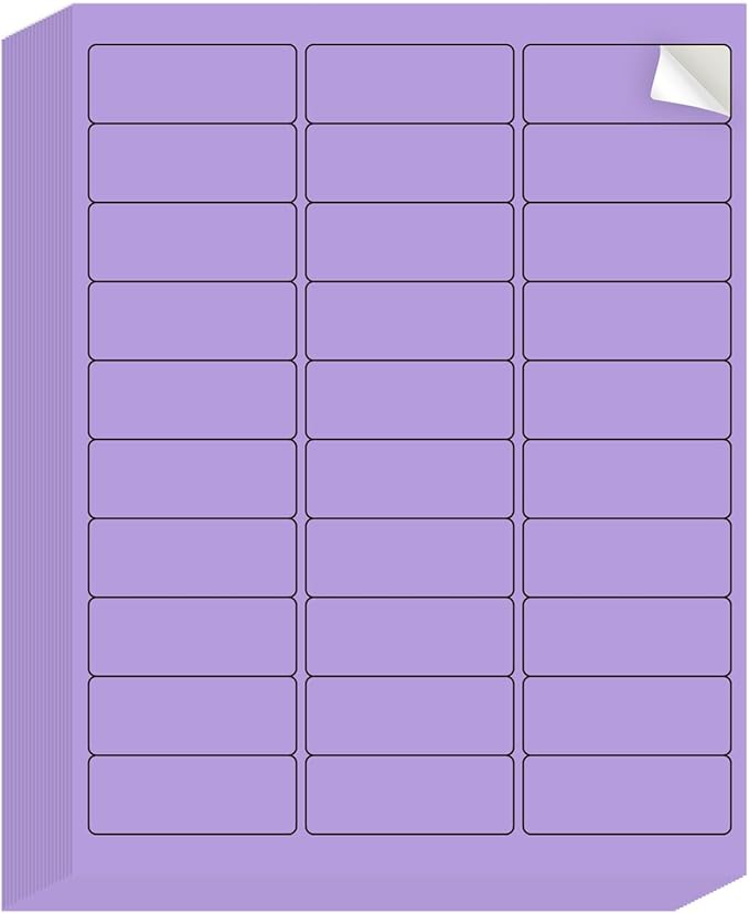 YEGAWEN - 8-1/2 x 11 Neon Color High Light Labels for Laser & Inkjet Printer, Strong Adhesive (Purple, 1" x 2-5/8" - 30 Per Page | 600 Labels)