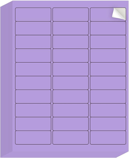 YEGAWEN - 8-1/2 x 11 Neon Color High Light Labels for Laser & Inkjet Printer, Strong Adhesive (Purple, 1" x 2-5/8" - 30 Per Page | 600 Labels)