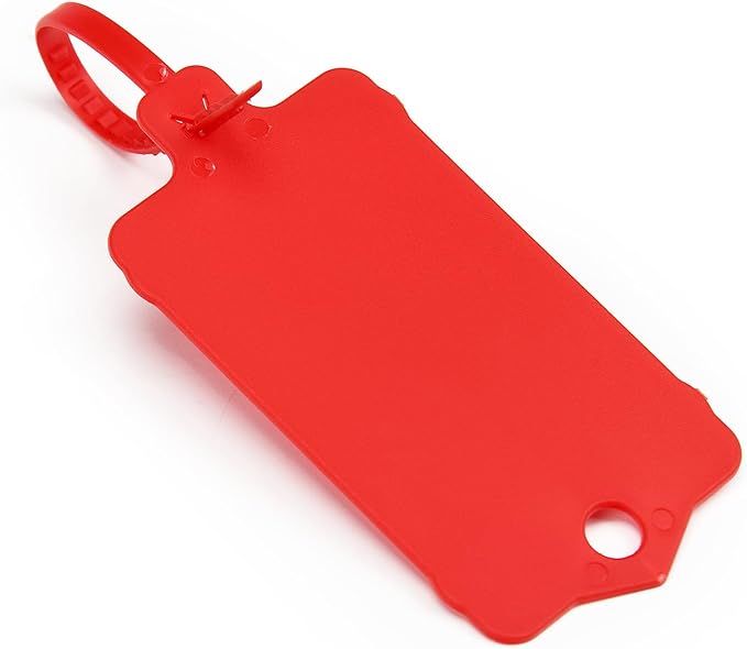 LeadSeals 100pcs Blank Plastic Tags for Labeling Reusable Hanging Tags Ties Key Tag Storage Labels Waterproof Plastic Mark Label Writable Hang Sign with One Marker Pen (Red)
