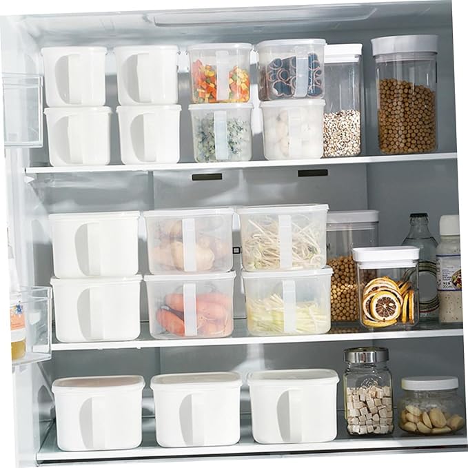 Fridge Food Container and Kitchen Cereal Organizer Large Plastic Storage Can with Handle and Label, Airtight Food Storage Box for Fruits and Snacks, 2pcs Set White