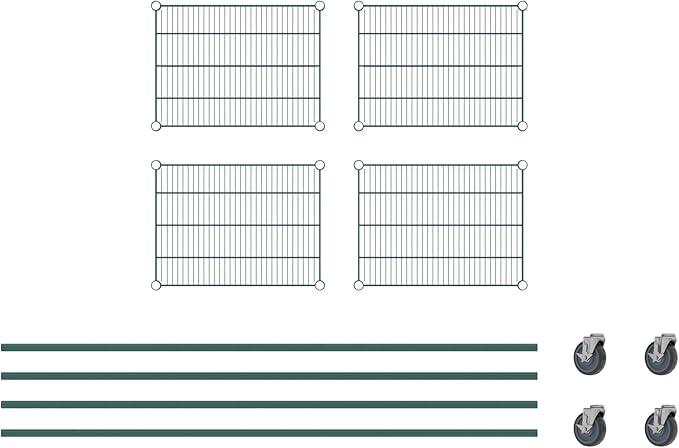 Commercial NSF Listed Green Epoxy Mobile Wire Shelving Kit 18" x 24" x 80", with 4 Shelves Perfect for Warehouse, Walk-in Refrigerator, Freezer, Grocery Store, Restaurant, Dishroom