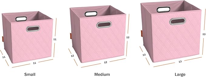FH Group JIAessentials 12" Faux Leather Foldable Storage Cube Bins Set of 2 – Pink Diamond Patterned Organizers with Handles for Closet & Shelves