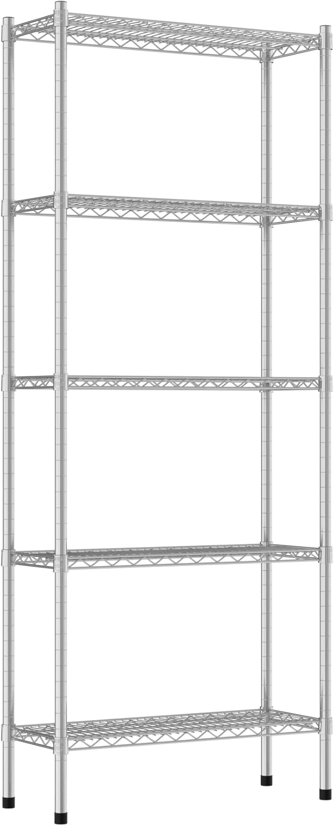 Commercial NSF Listed Chrome Stationary Wire Shelving Kit 12" x 30" x 74", with 5 Shelves Perfect for Warehouse, Walk-in Refrigerator, Freezer, Grocery Store, Restaurant, Dishroom
