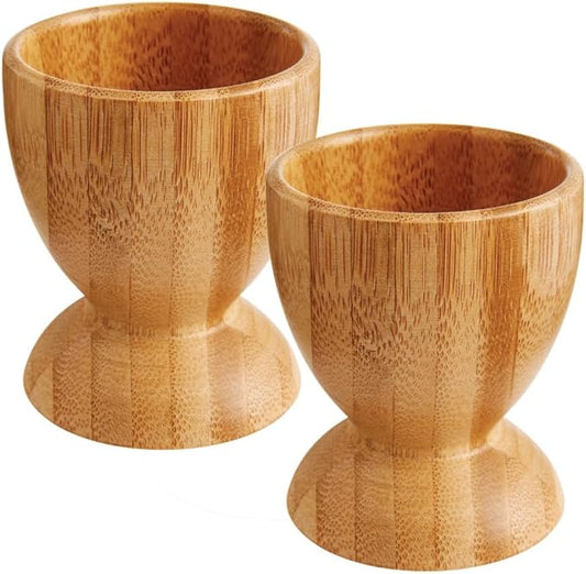 HIC Kitchen Egg Cup Holders, Natural Bamboo, For Soft Boiled and Hard Boiled Eggs, Set of 2