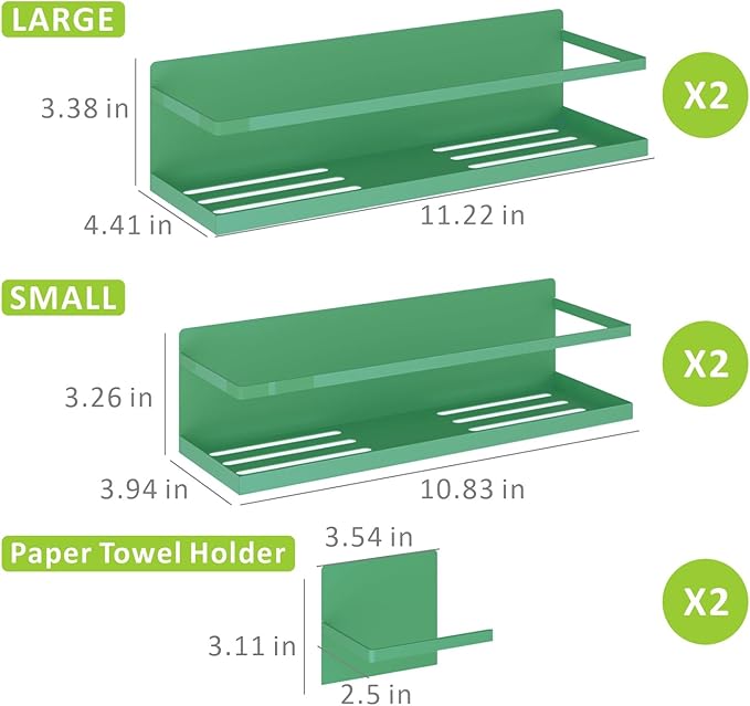 Roysili Magnetic Spice Rack For Refrigerator Magnetic Fridge Shelf For Kitchen Spice Organizer Magnetic Shelf For Fridge Space Saving Green 4 Pack With Magnetic Paper Towel Holder