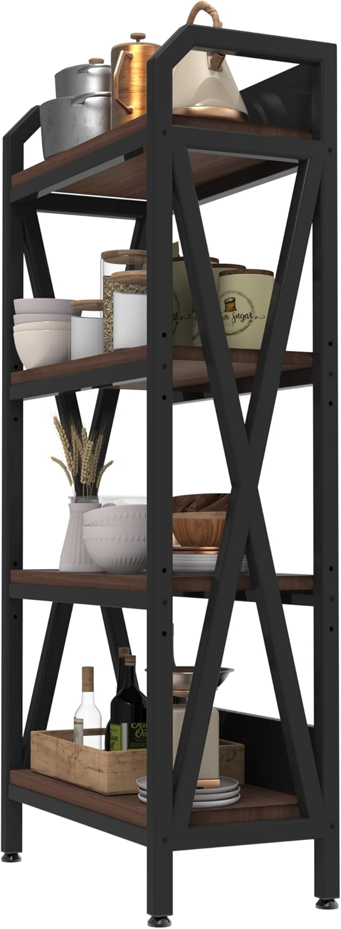 56.30'' Bakers Rack 4-Level Storage Shelves Metal and Wooden Kitchen Shelves, Kitchen Organizers and Storage, for Garage, Pantry, Bathroom, Closet (4-Tier 56.3" H x 25.6" W x 15.8" D)