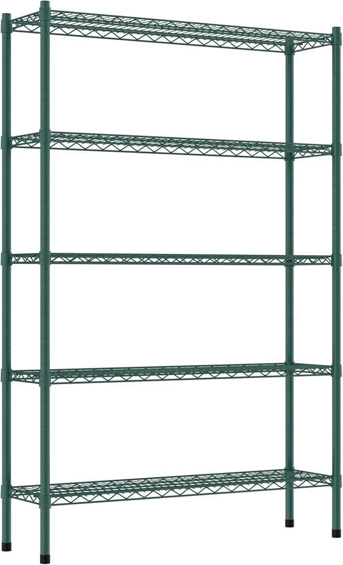 Commercial NSF Listed Green Epoxy Stationary Wire Shelving Kit 12" x 42" x 64", with 5 Shelves Perfect for Warehouse, Walk-in Refrigerator, Freezer, Grocery Store, Restaurant, Dishroom