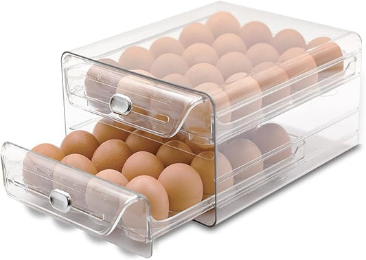 Clear large 40 Egg Holder for Fridge with Drawers,Fresh Egg Organizer for Refrigerator,Stackable Egg Storage Dispenser for Refrigerator with Time Scale,High Capacity Container